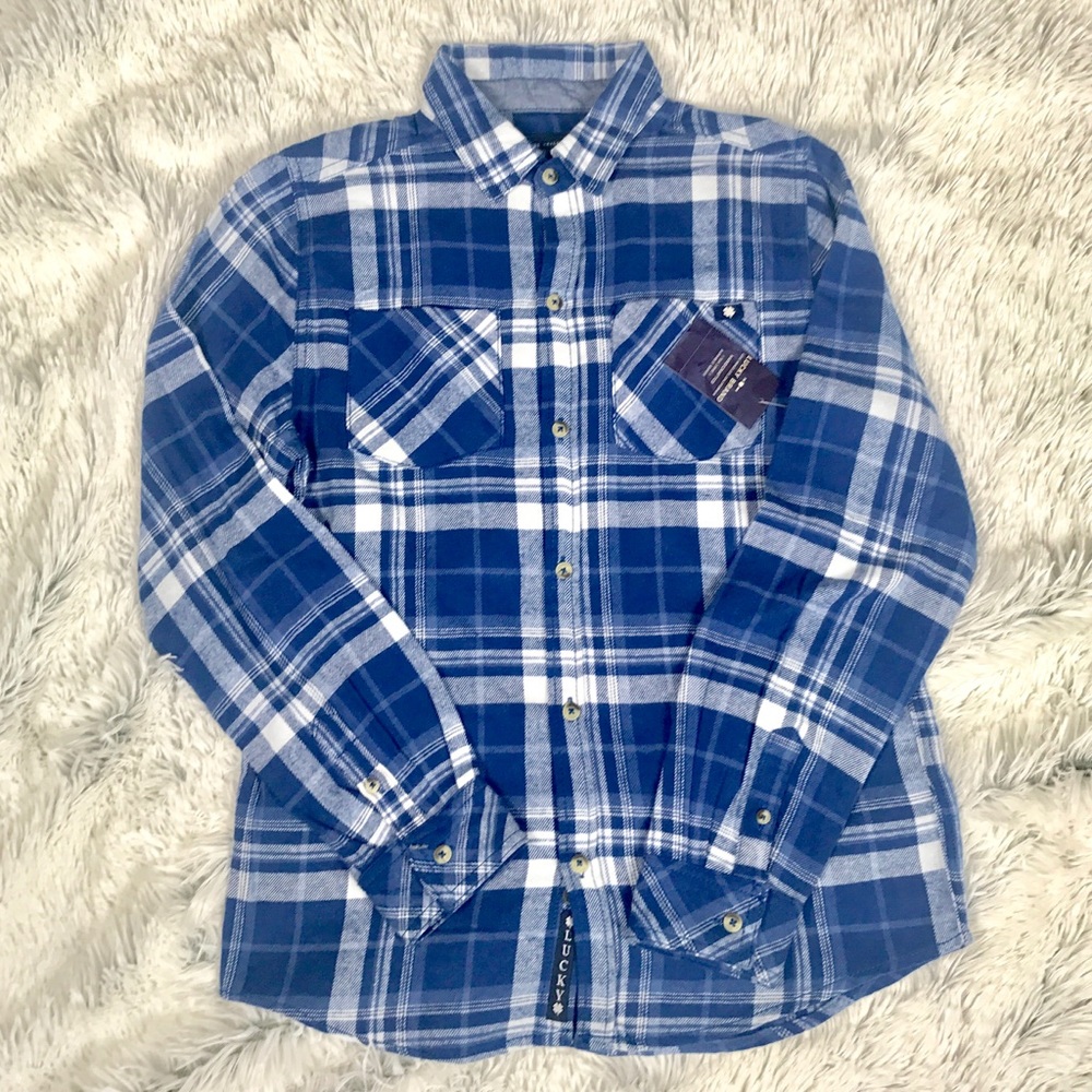 🆕 Lucky Brand Blue Flannel Plaid Button Shirt